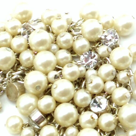 Rhinestone & Faux Pearl Cluster Bib Necklace on Silver-tone Chain - Picture 13 of 15